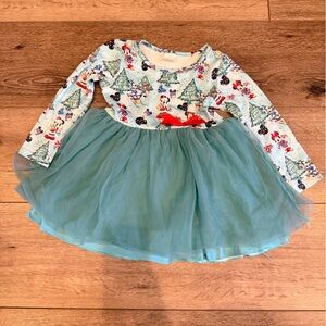 Festive Long Sleeve Dress with Tulle Skirt featuring Disney characters. Size 4t